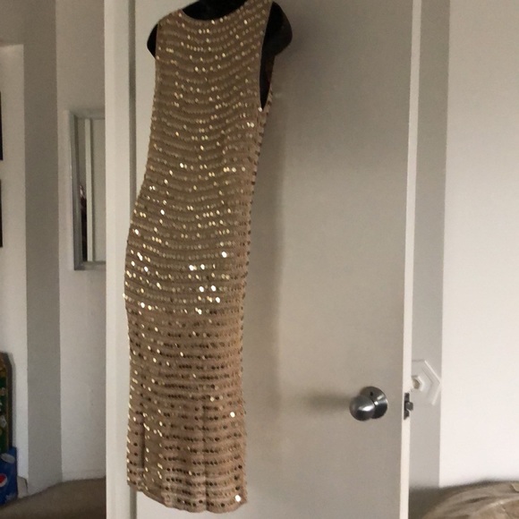 2pc sequin ensemble gold knit. Long sleeve jacket and sleeveless knit dress Med - Picture 2 of 11
